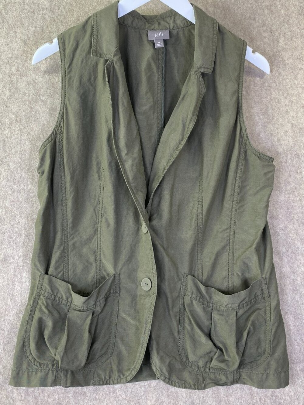 J. Jill Olive Green Utility Vest Silk Linen Safari Jacket Medium